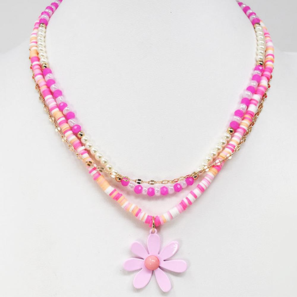 FLOWER CHARM BEADED LAYERED NECKLACE