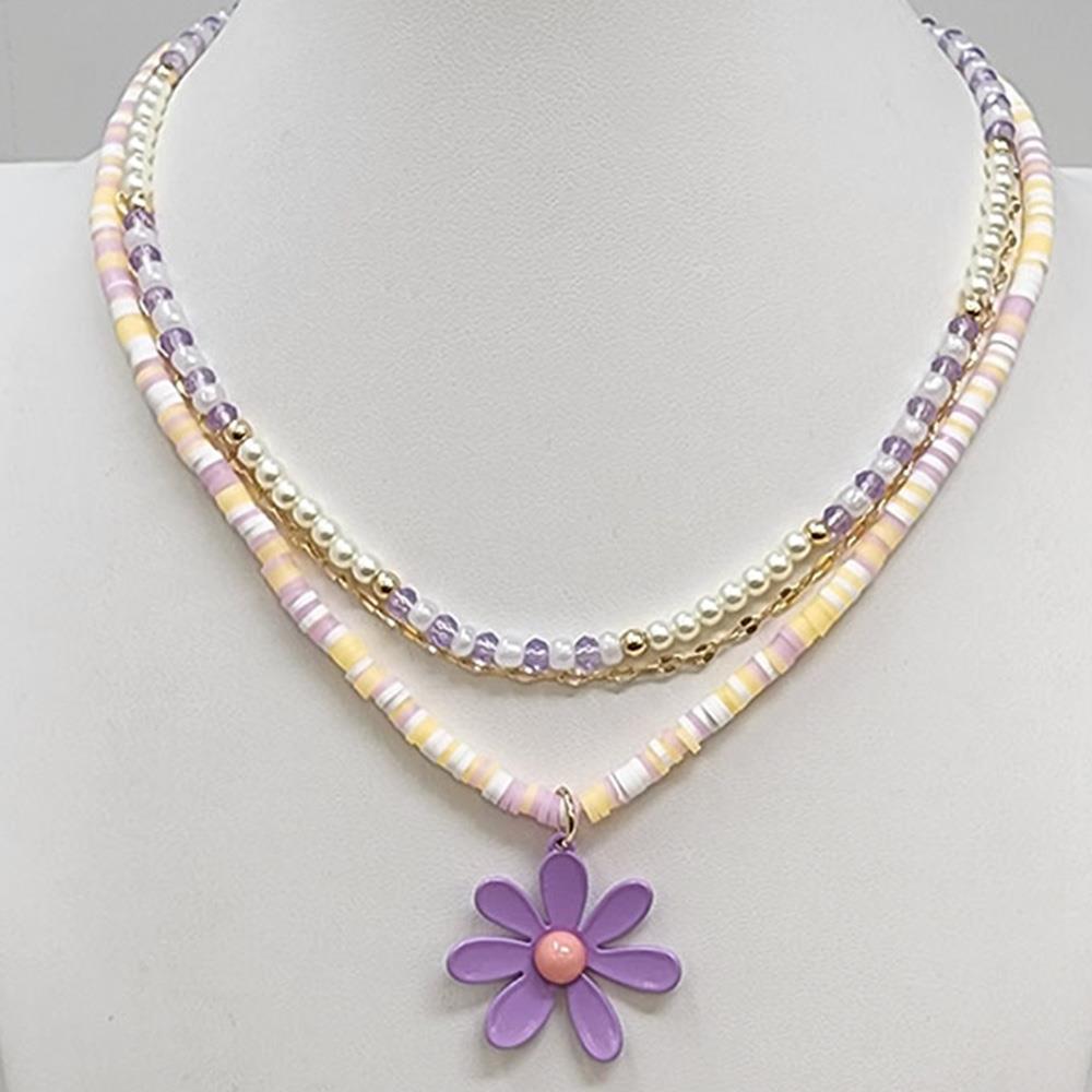 FLOWER CHARM BEADED LAYERED NECKLACE