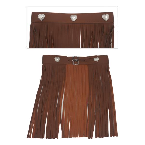 DOUBLE BUCKLE HEART CONCHO MIDI FRINGE SKIRT BELT