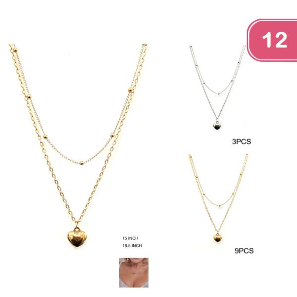 FASHION HEART 3LAYER NECKLACE (12UNITS)