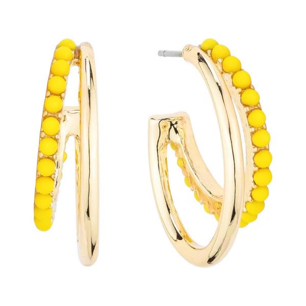 BEADED METAL DOUBLE HOOP EARRING