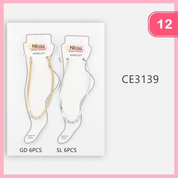 RHINESTONE ACCENT SNAKE CHAIN ANKLET (12 UNITS)