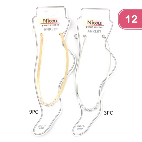 RHINESTONE ACCENT SNAKE CHAIN ANKLET (12 UNITS)