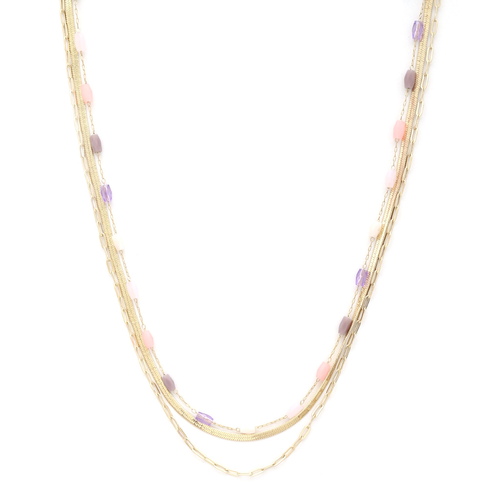 BEADED FLAT SNAKE OVAL LINK LAYERED NECKLACE