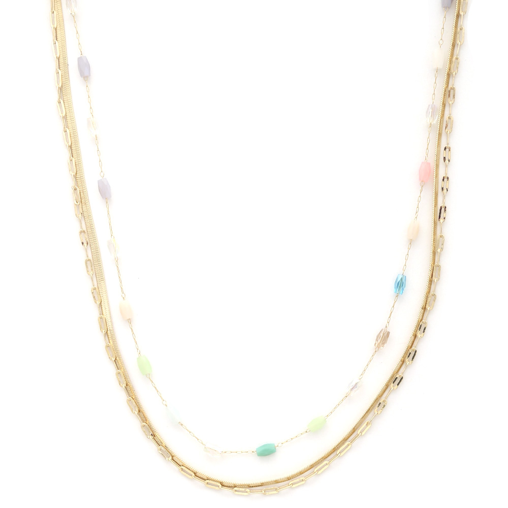 BEADED FLAT SNAKE OVAL LINK LAYERED NECKLACE