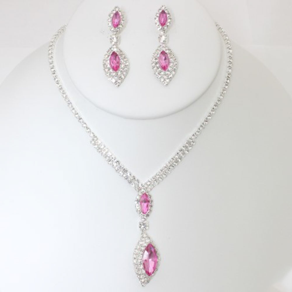 COLOR STONE NECKLACE EARRING SET