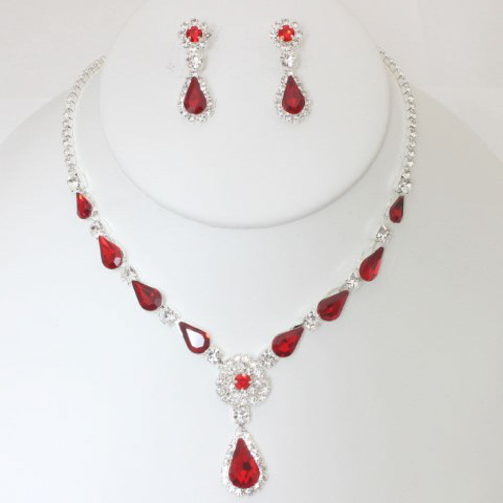 COLOR STONE NECKLACE EARRING SET