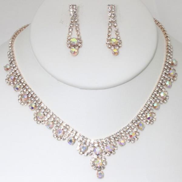 RHINESTONE NECKLACE EARRING SET