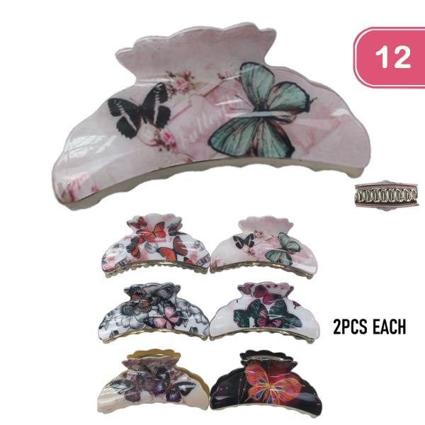 BUTTERFLY PRINT JAW HAIR CLIP (12 UNITS)