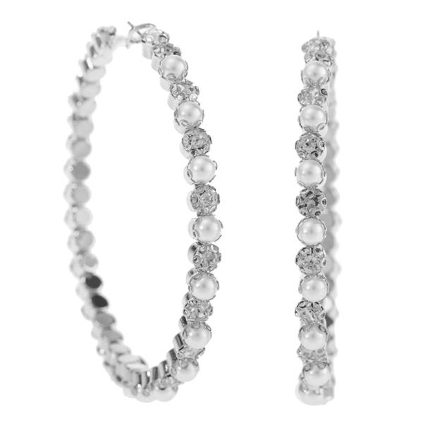 RHINESTONE PEARL 70MM HOOP EARRING