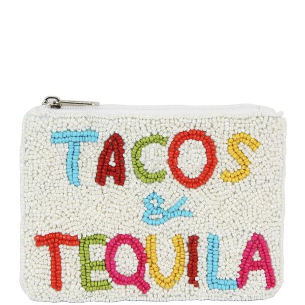 MULTI COLOR TACOS AND TEQUILA SEED BEAD ZIPPER BAG
