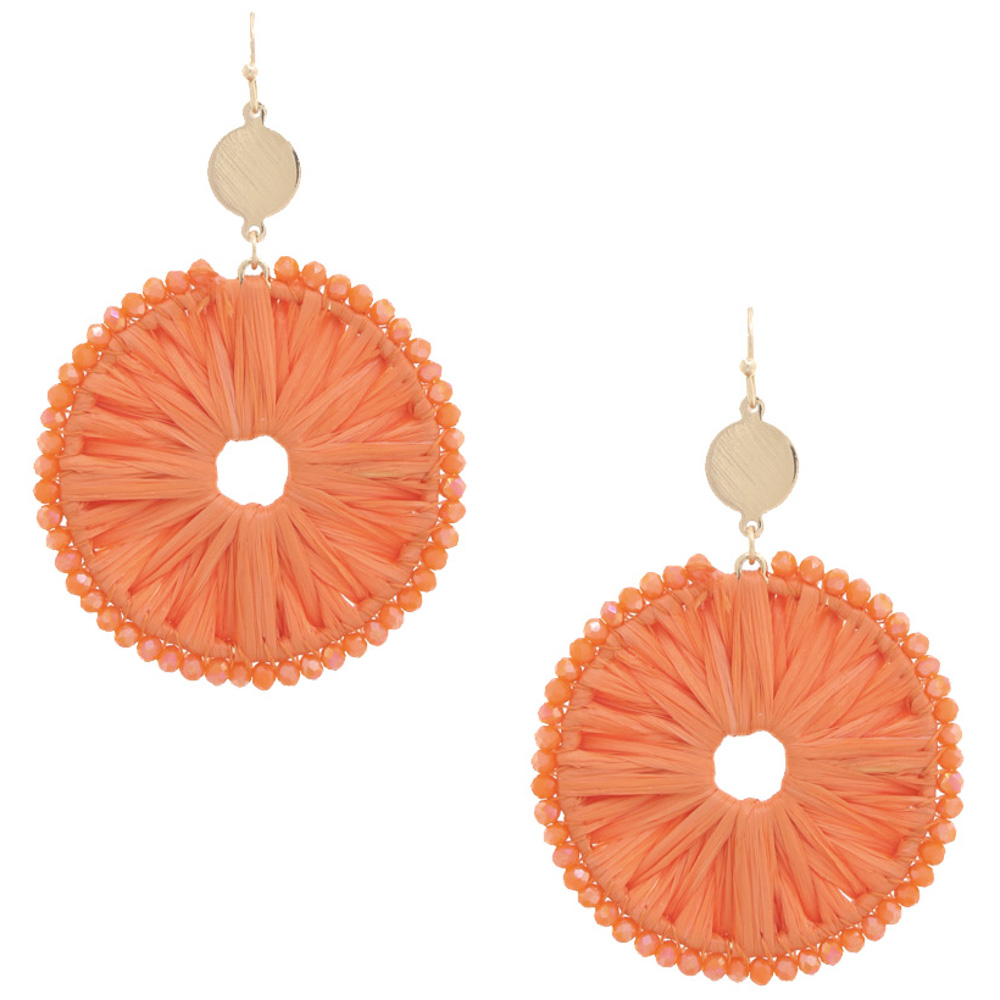 RAFFIA BEADED EDGE ROUND EARRING