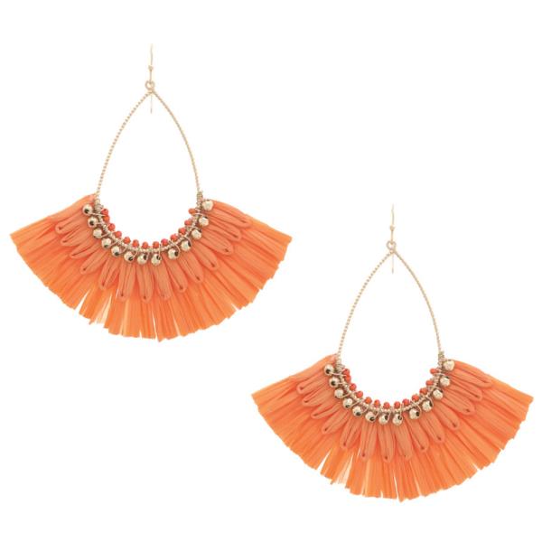 TEARDROP BEAD RAFFIA FAN DANGLE EARRING