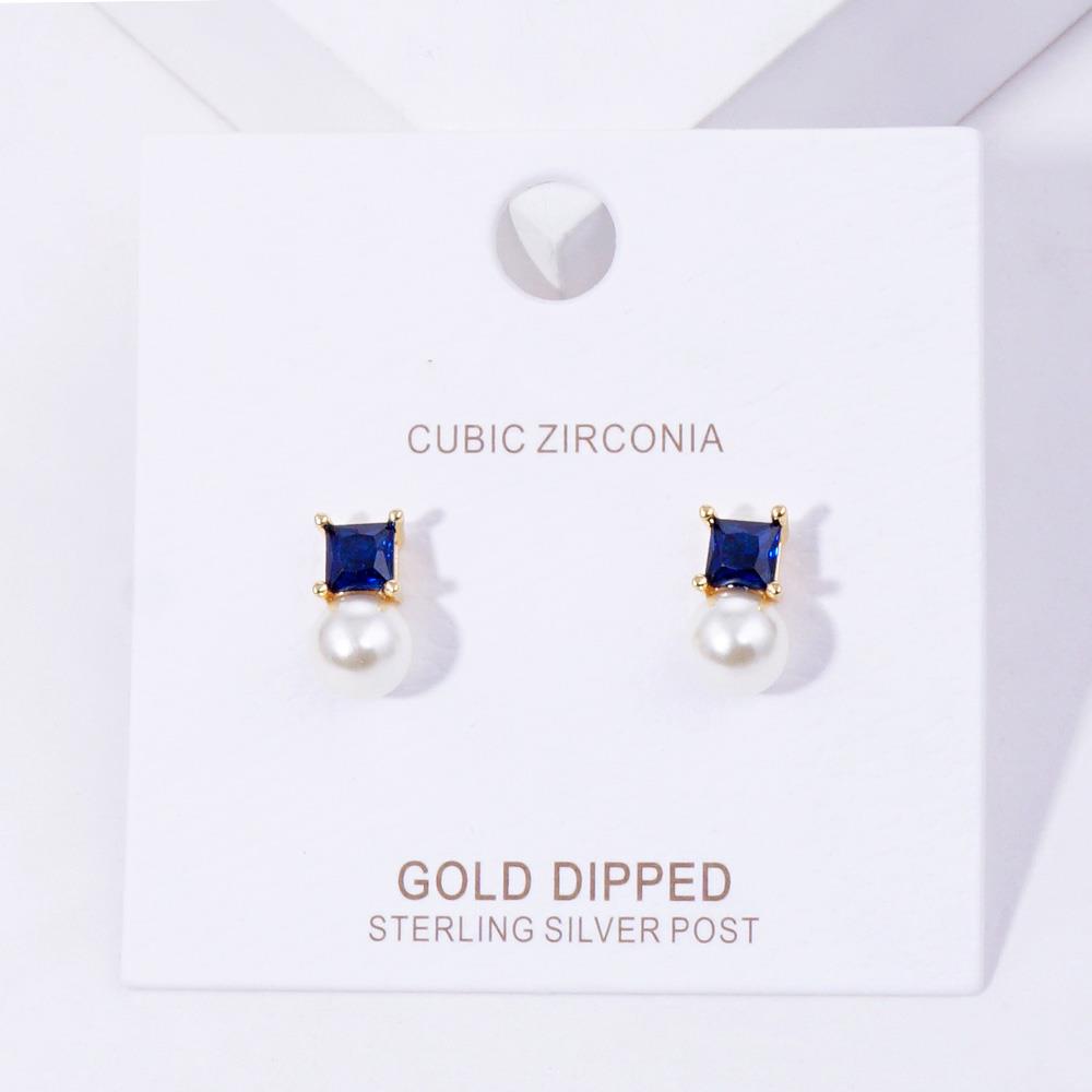 CUBIC ZIRCONIA PEARL BEAD GOLD DIPPED EARRING