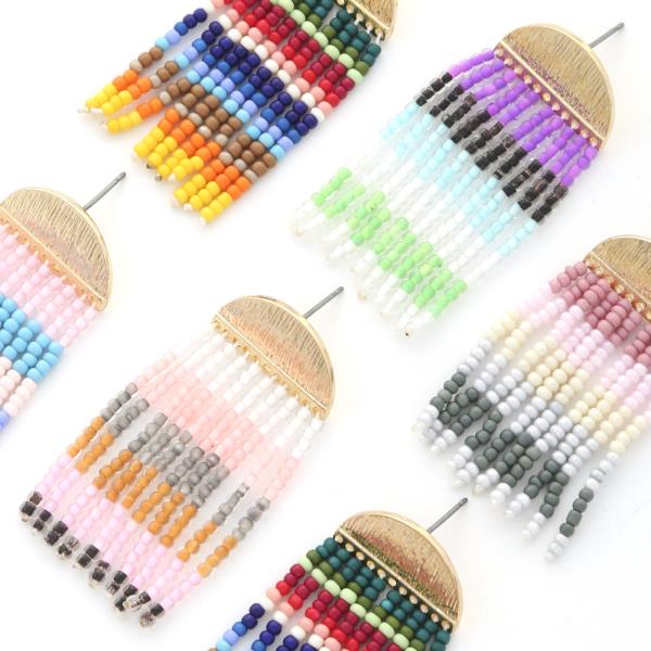 HALF CIRCLE BEADED DANGLE EARRING