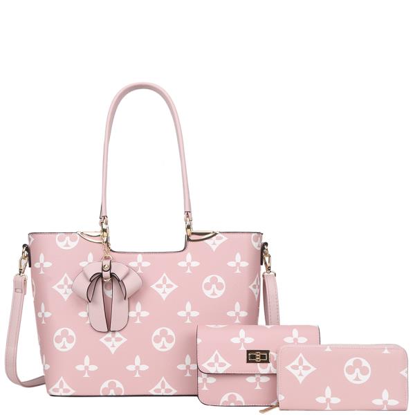 3I1N FASHION PRINT DESIGN BOW TOTE BAG WITH CROSSBODY AND WALLET SET