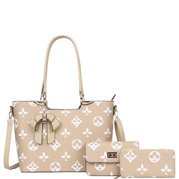 3I1N FASHION PRINT DESIGN BOW TOTE BAG WITH CROSSBODY AND WALLET SET