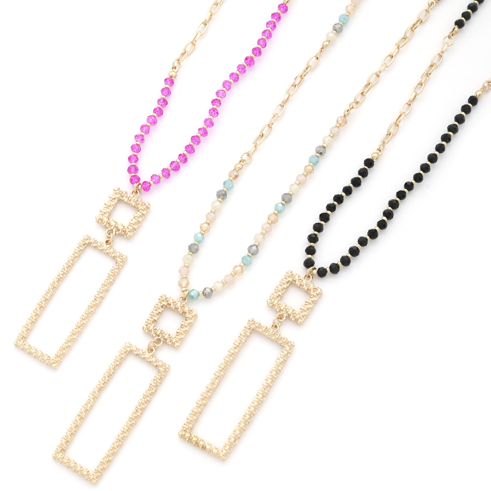 LONG RECTANGLE BEADED NECKLACE