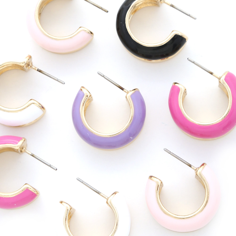 DOUBLE ROUND COLOR ACCENT METAL HOOP EARRING