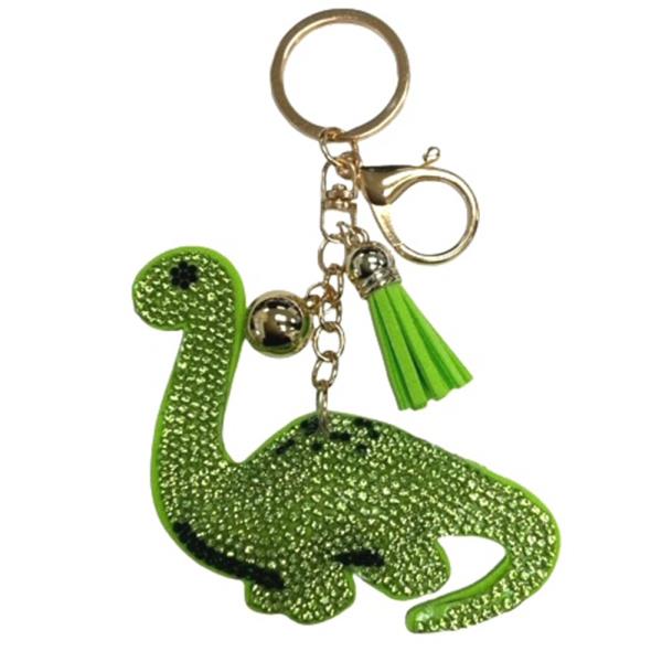 GREEN RHINESTONE TASSEL DINOSAUR KEYCHAIN