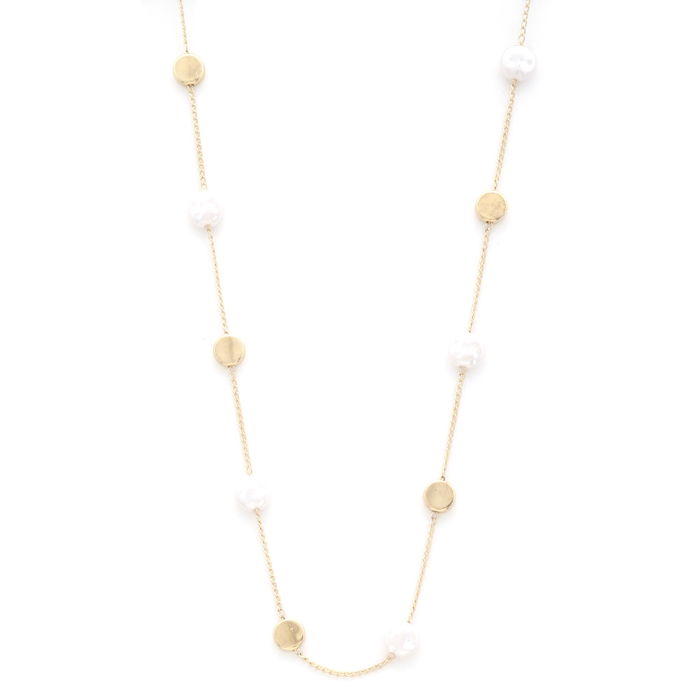 SODAJO PEARL METAL COIN NECKLACE