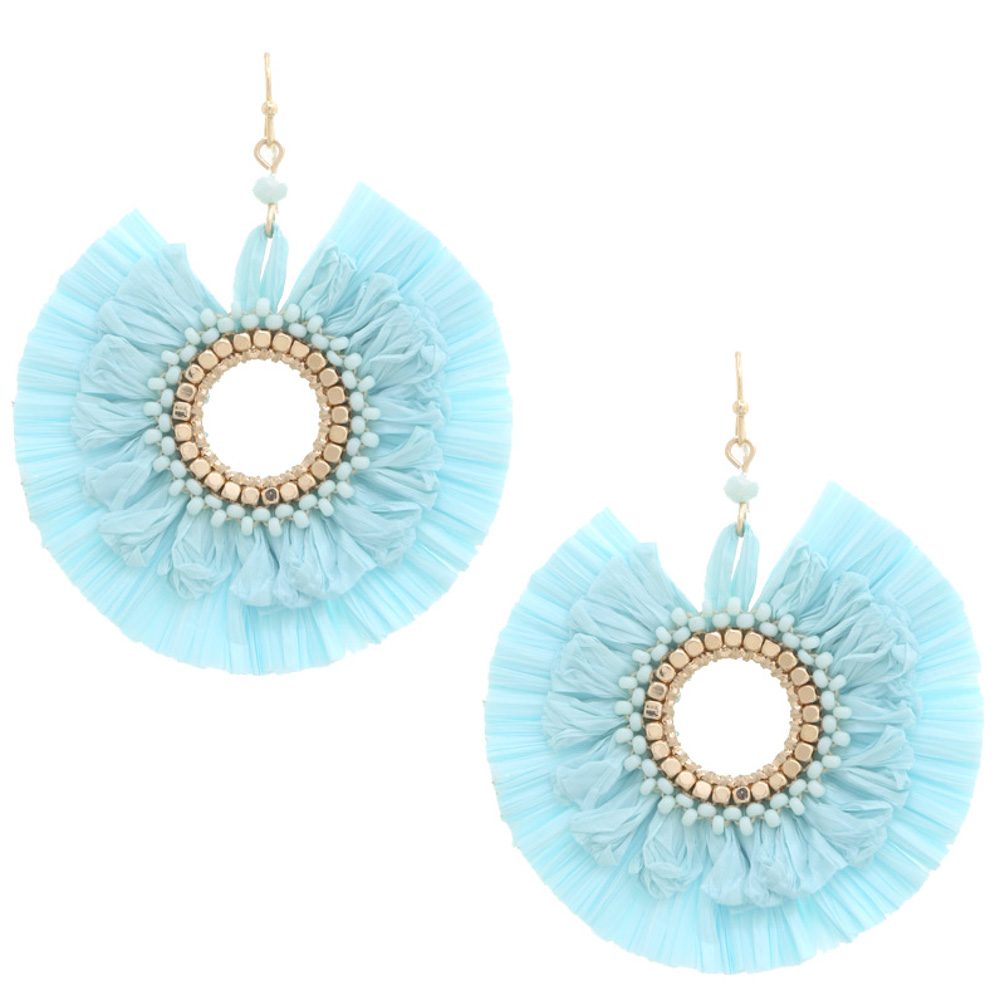 RAFFIA EDGE BEADED ROUND DANGLE EARRING