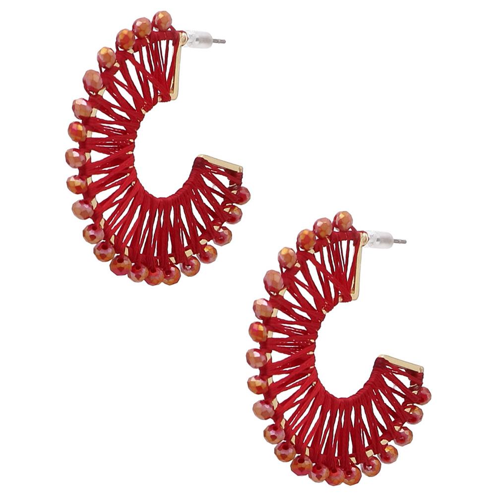 OPEN CIRCLE BEADED THREAD WRAPPED EARRING