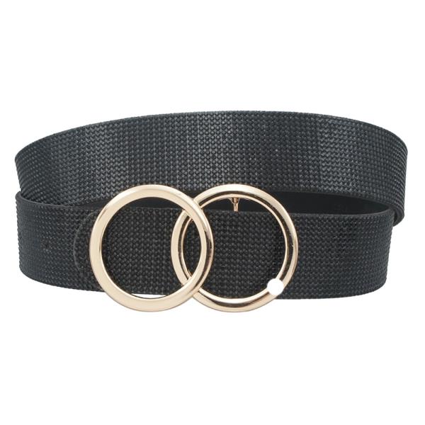 DOUBLE CIRCLE BUCKLE BELT WITH RHINESTONE PU BODY