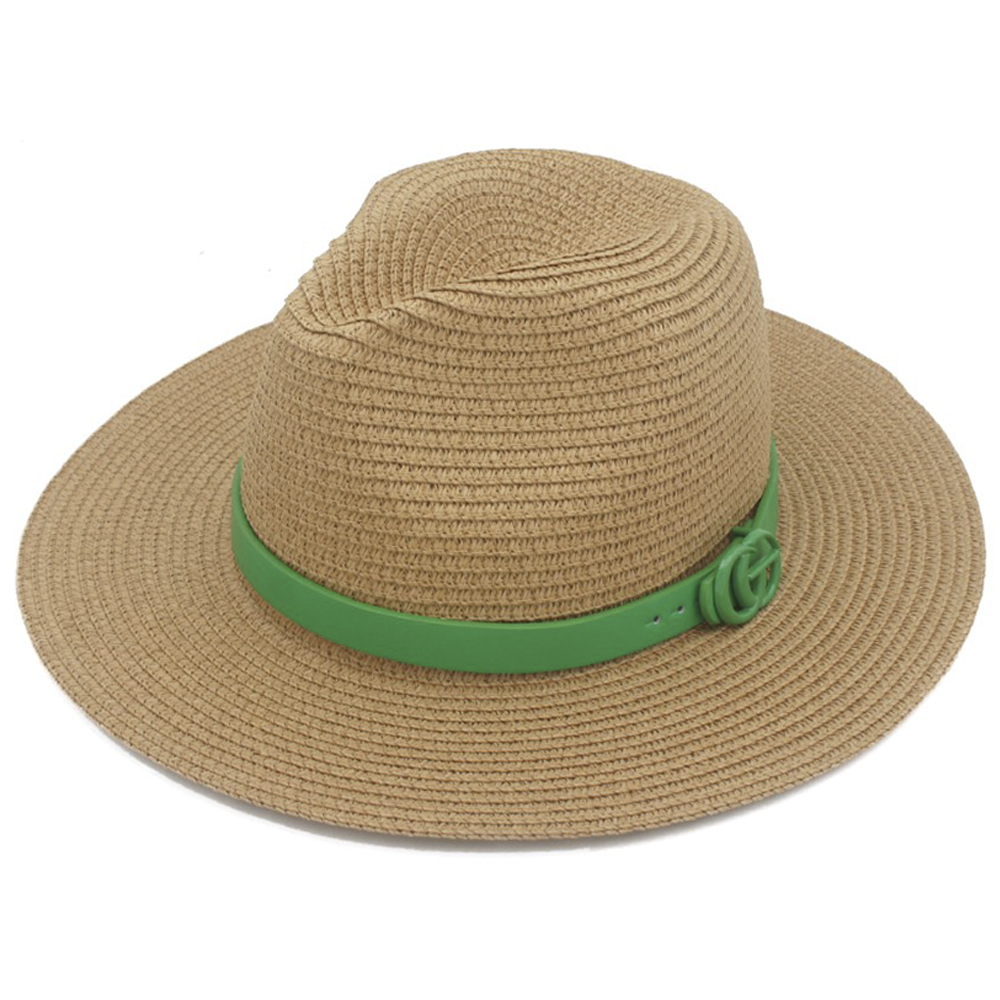 COLOR COATED GO BUCKLE BANDED SUMMER PANAMA HAT
