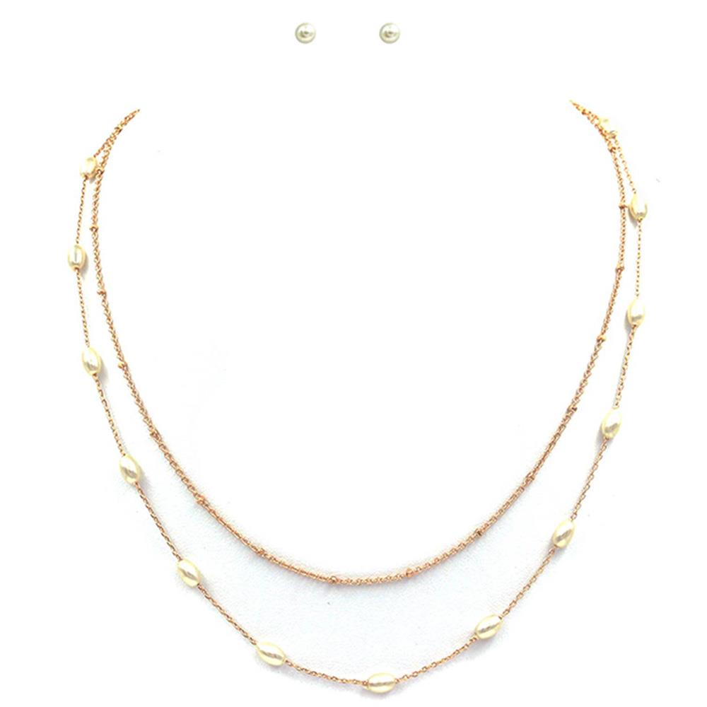 OVAL BEAD LAYERED NECKLACE
