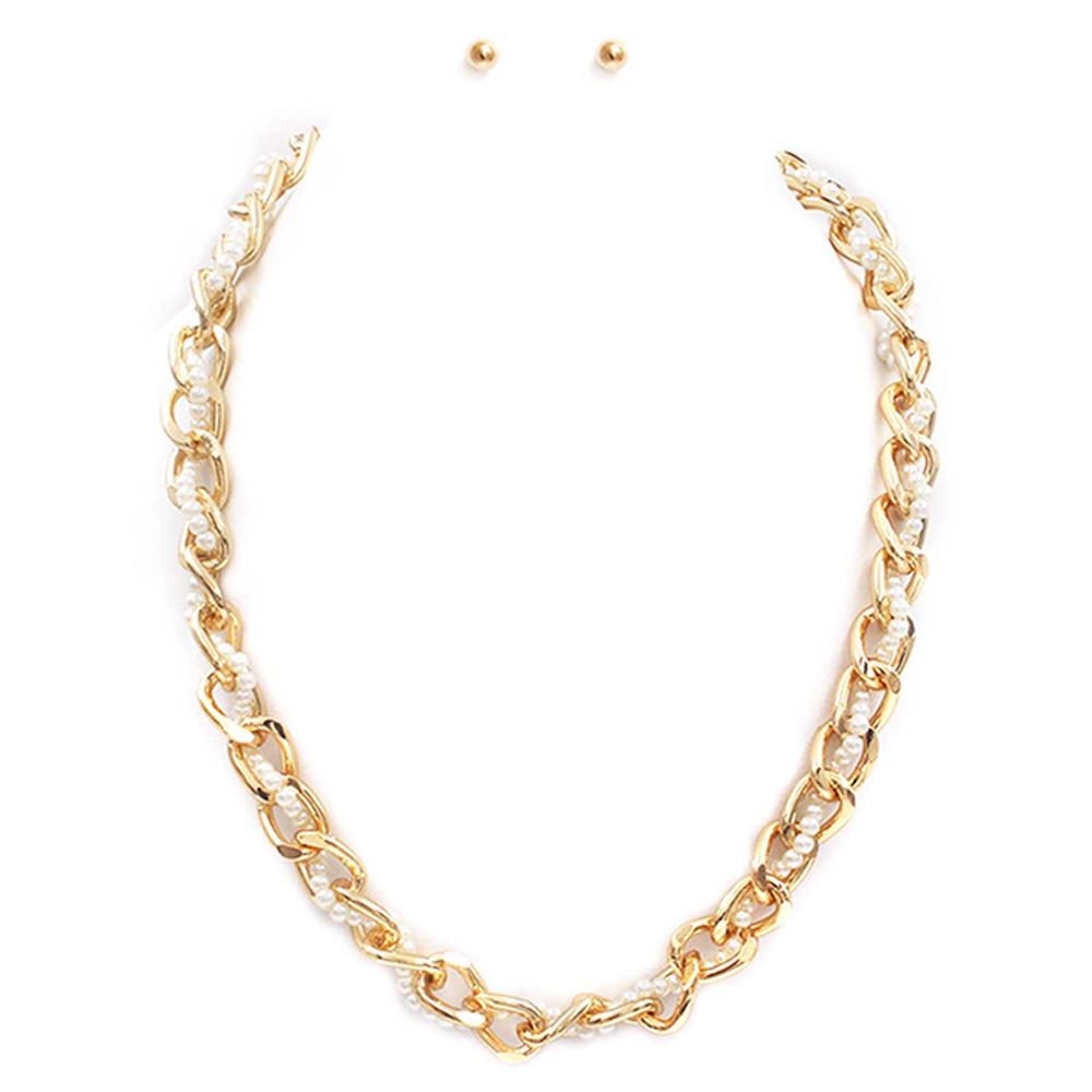 TWISTED PEARL BEAD CIRCLE LINK NECKLACE