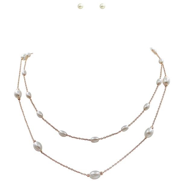 PEARL BEAD METAL LAYERED NECKLACE