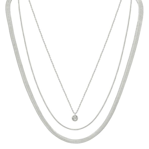 CLEAR STONE ACCENT SNAKE CHAIN LINK LAYERED NECKLACE