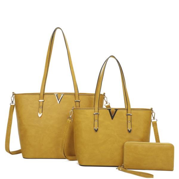 3IN1 V SMOOTH TEXTURED SHOULDER BAG WITH MATCHING BAG AND WALLET SET