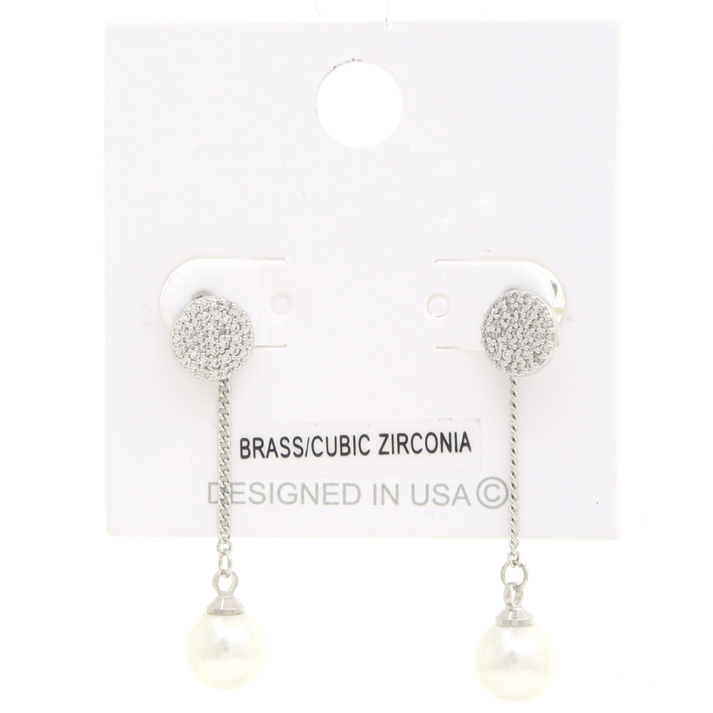 RHINESTONE COIN PEARL BEAD DANGLE EARRING