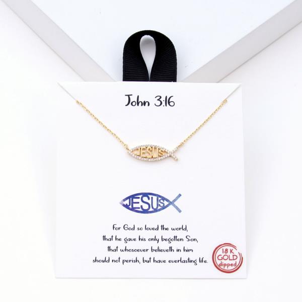 18K GOLD RHODIUM DIPPED JOHN 3:16 / JESUS FISH SYMBOL NECKLACE