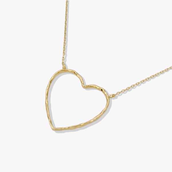 18K GOLD RHODIUM DIPPED HEART WITHIN HOLLOW HEART NECKLACE