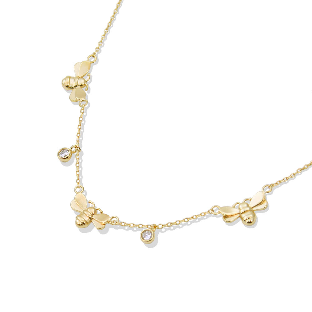 18K GOLD RHODIUM DIPPED BEEAUTIFUL BEES CZ NECKLACE
