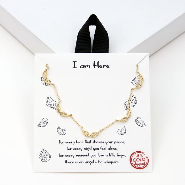 18K GOLD RHODIUM DIPPED I AM HERE FIVE ANGEL WINGS NECKLACE