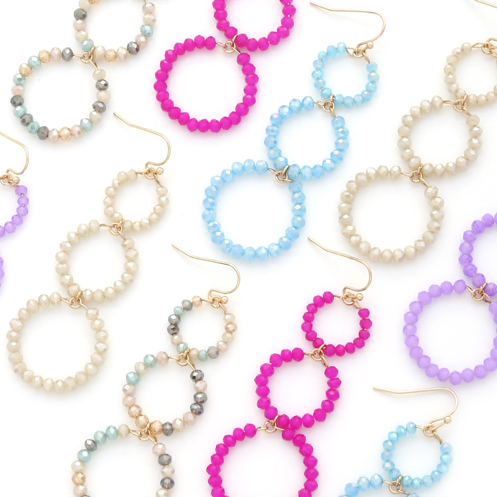 3 ROUND BEADS DROP DANGLE EARRING