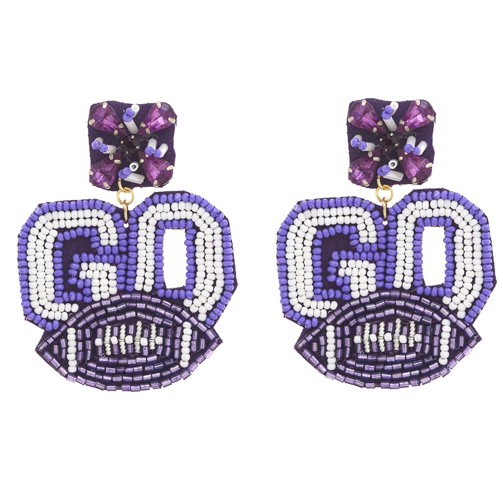 COLLEGIATE SEED BEAD GO FOOTBALL DANGLE EARRING