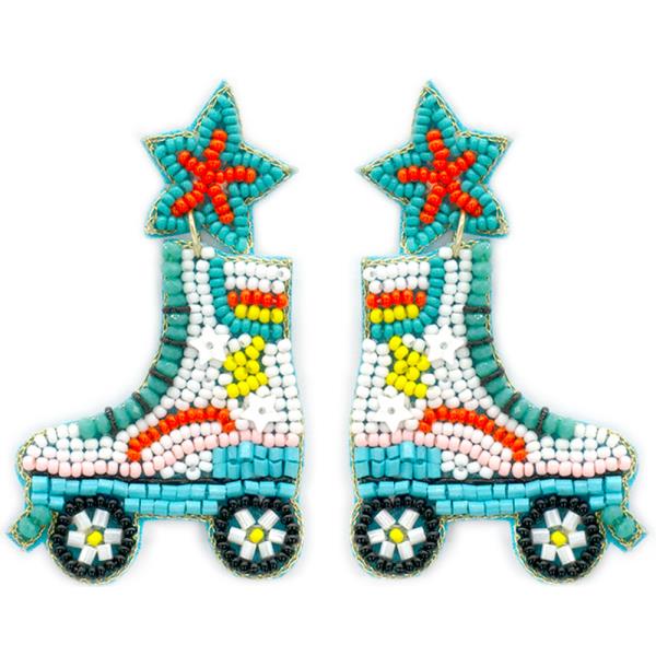 SEED BEAD ROLLER SKATES DANGLE EARRING