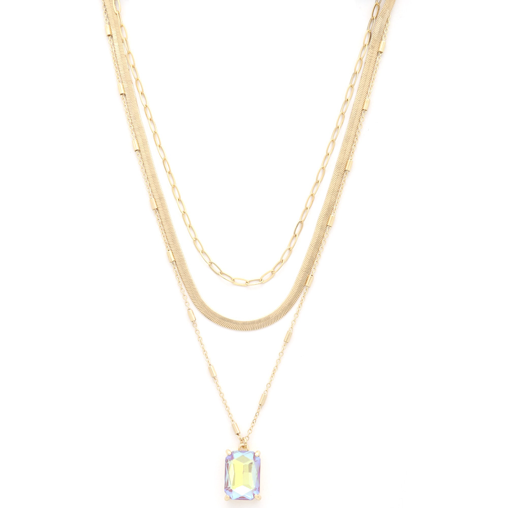 CRYSTAL PENDANT SNAKE LINK LAYERED NECKLACE