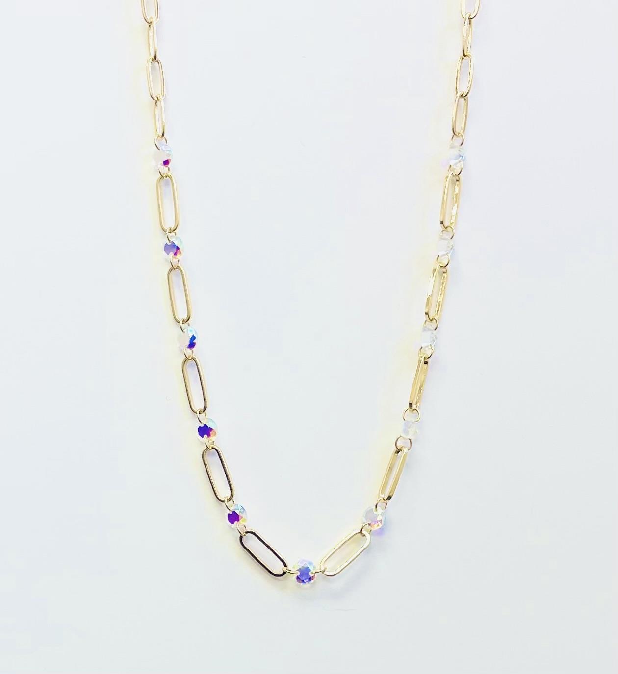 ROUND GLASS WITH BRASS CLIP LINK NECKLACE