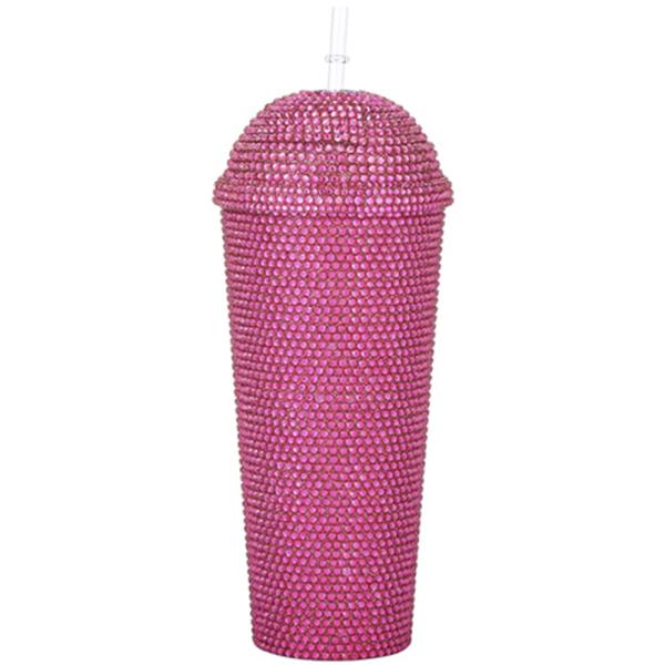 RHINESTONE CRYSTAL BLING TUMBLER WITH DOME TOP LID AND STRAW