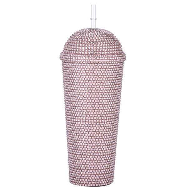 RHINESTONE CRYSTAL BLING TUMBLER WITH DOME TOP LID AND STRAW