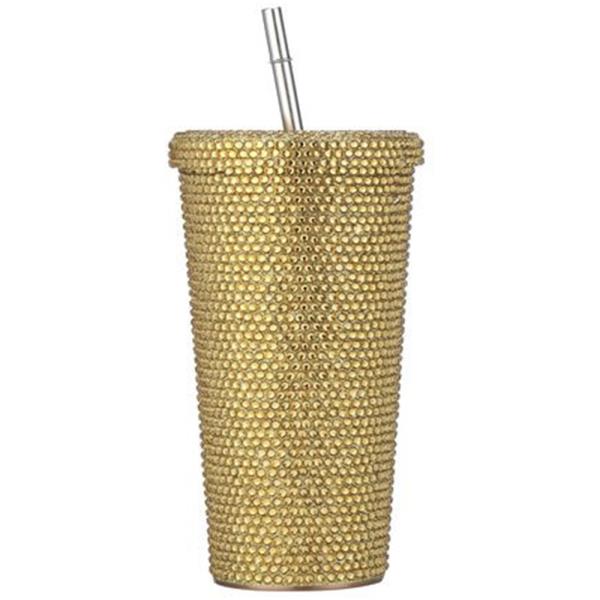 RHINESTONE CRYSTAL BLING TUMBLER CUP WITH STRAW