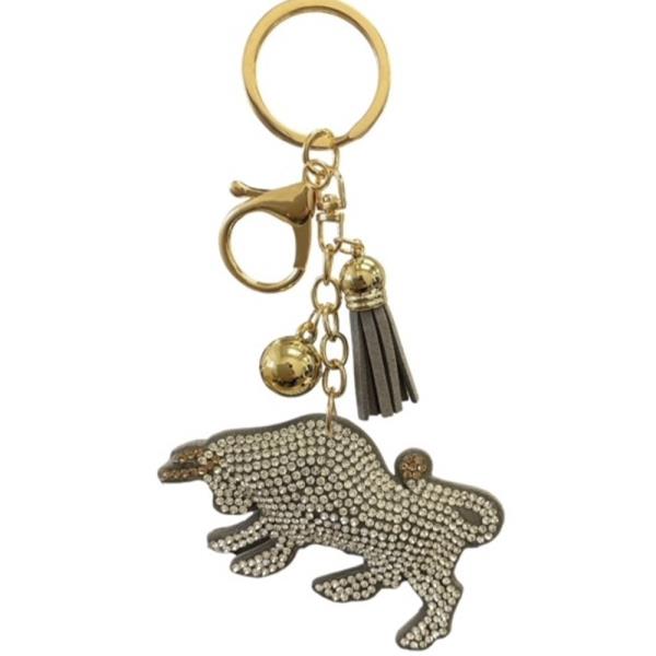 RHINESTONE COW KEYCHAIN WITH TASSEL