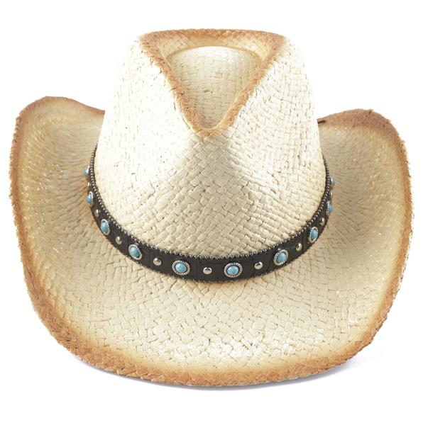 STONE STUD STRAW WESTERN HAT