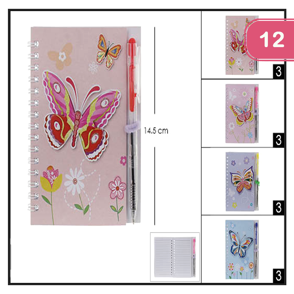 FASHION BUTTERFLY NOTE WITH PEN (12 UNITS)